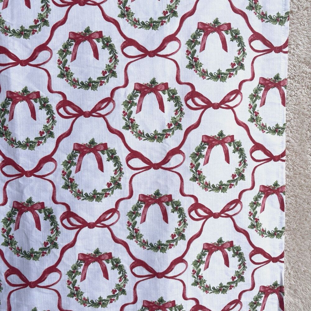 Christmas Shower Curtain Fabric Wreaths Red Ribbons Bathroom Holiday Decor